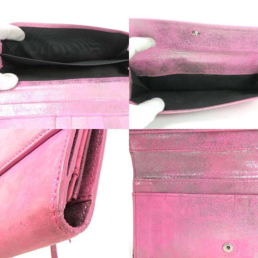 Balenciaga Bi fold Long Wallet Money Metallic Pink Leather - Picture 3 of 3